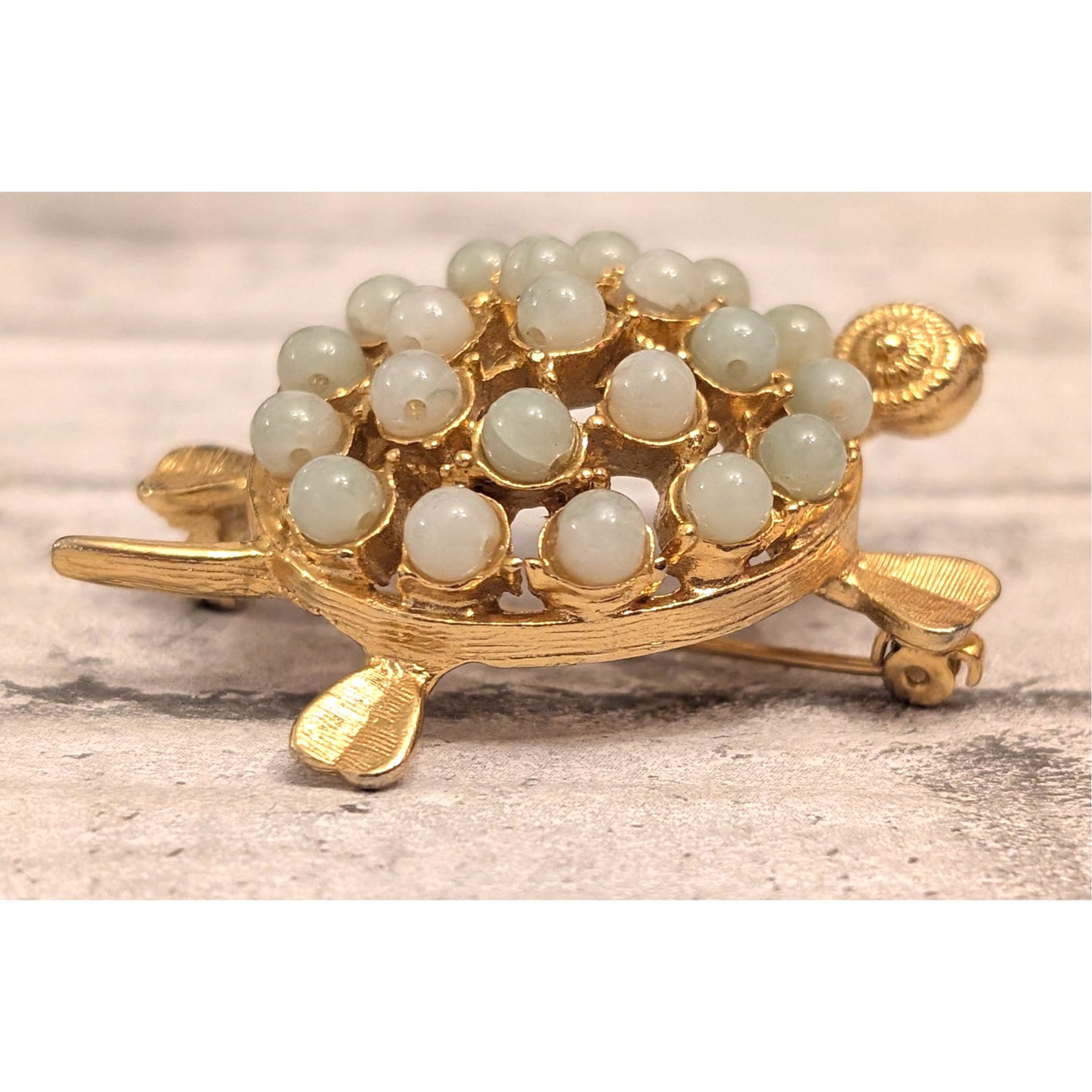 Gold Tone Turtle Brooch With Beads